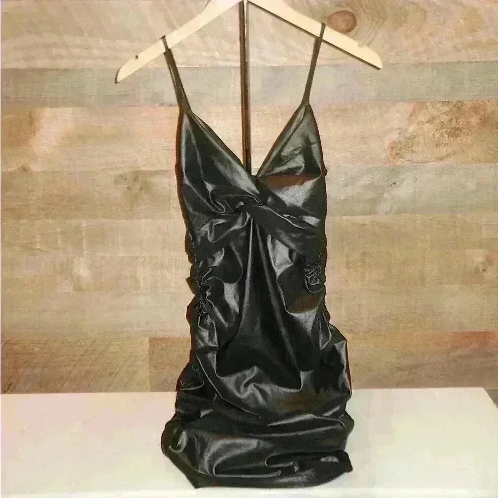 Mystique Boutique NYC black pleather mini dress - S
